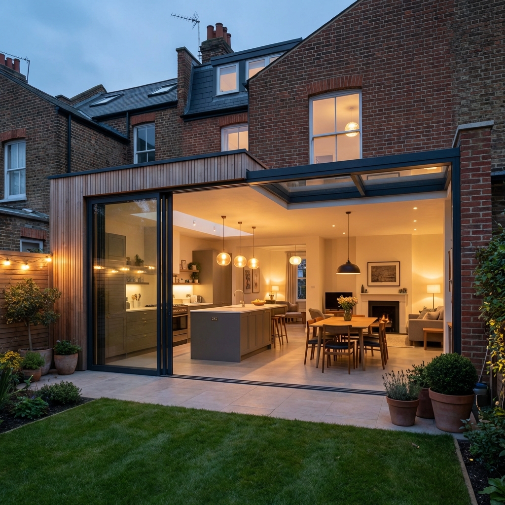 3D exterior render of rear extension